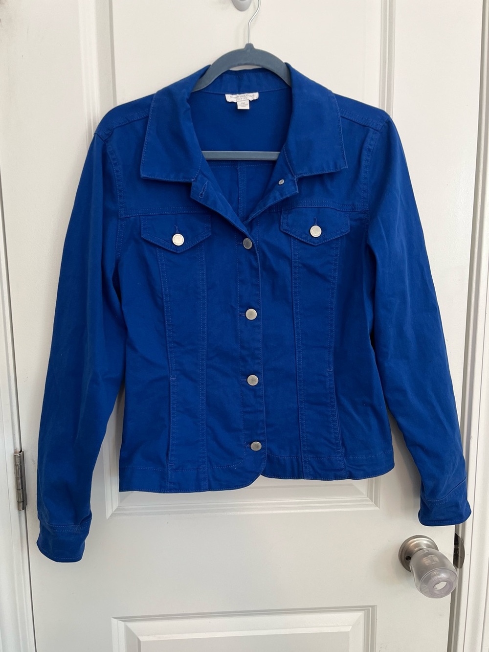 Charter Club Button-Down Jacket Classic Women's Cobalt Royal Blue Petite Medium